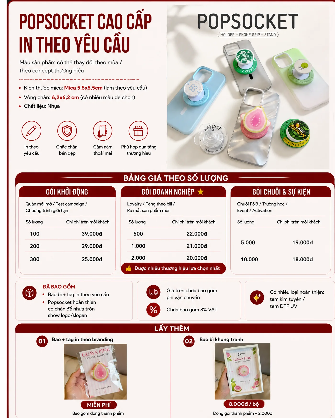 Bảng giá popsocket in theo yêu cầu