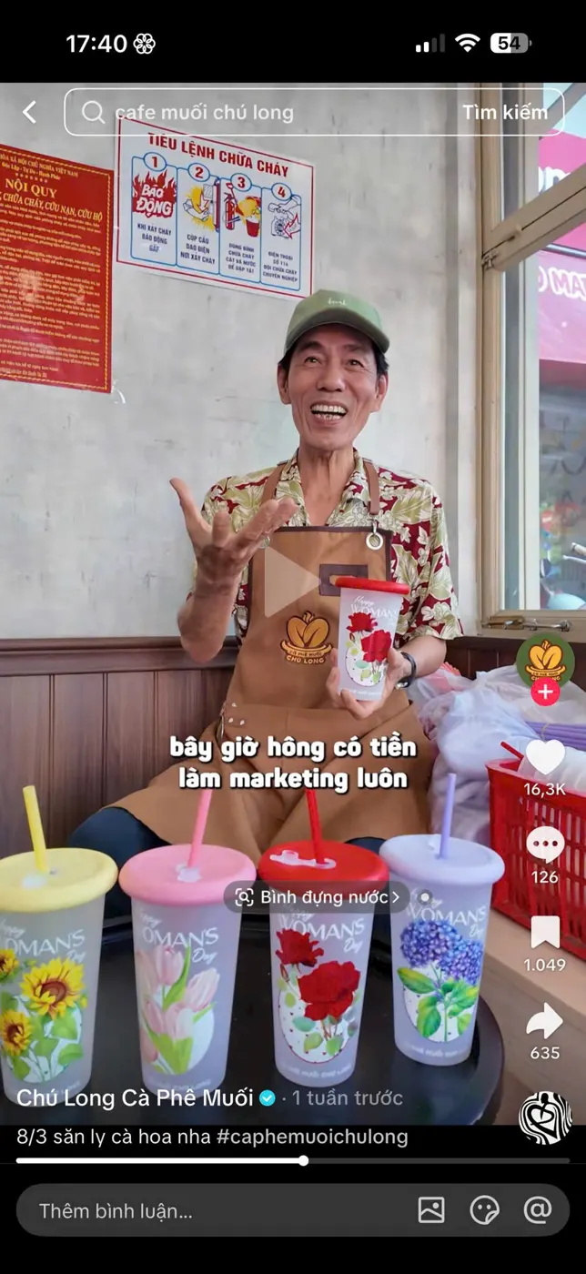 Clip TikTok của Chú Long giới thiệu ly hoa 8/3