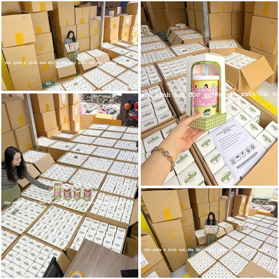 Kho hàng Phúc Long với hàng nghìn hộp ly đóng gói sẵn
