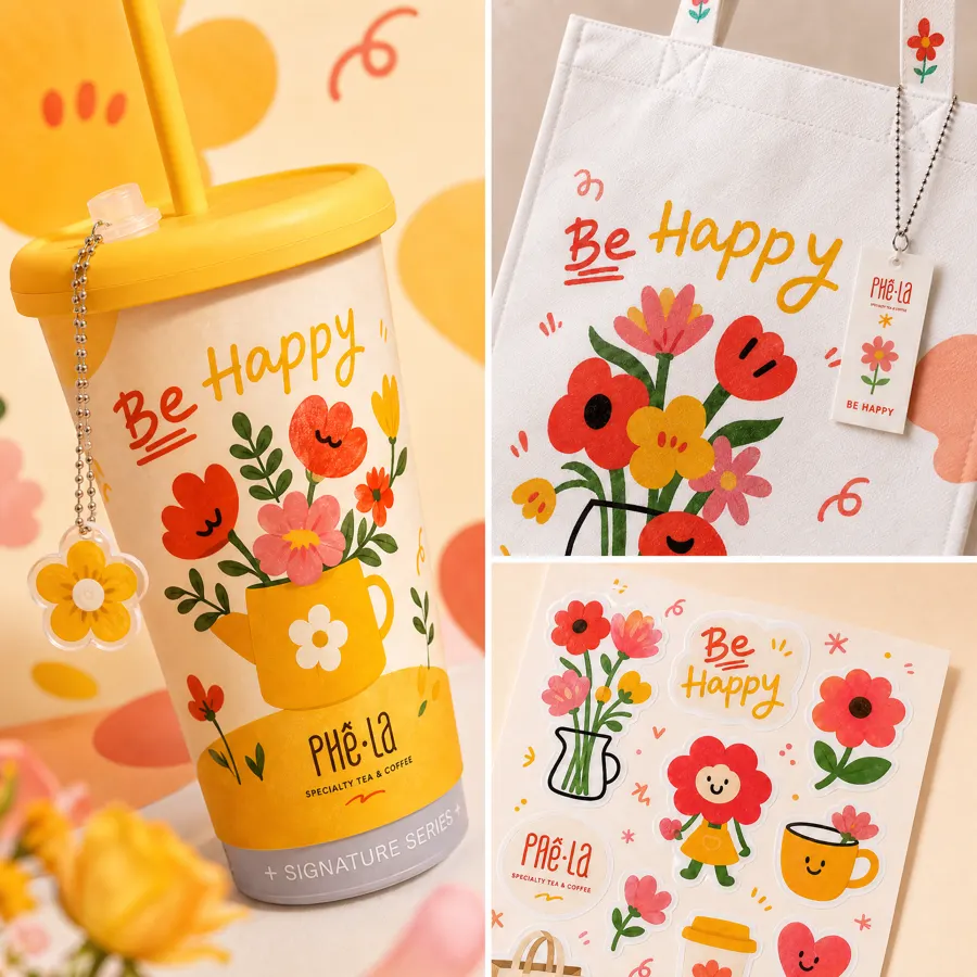 Ly, túi và sticker cùng bộ vẽ