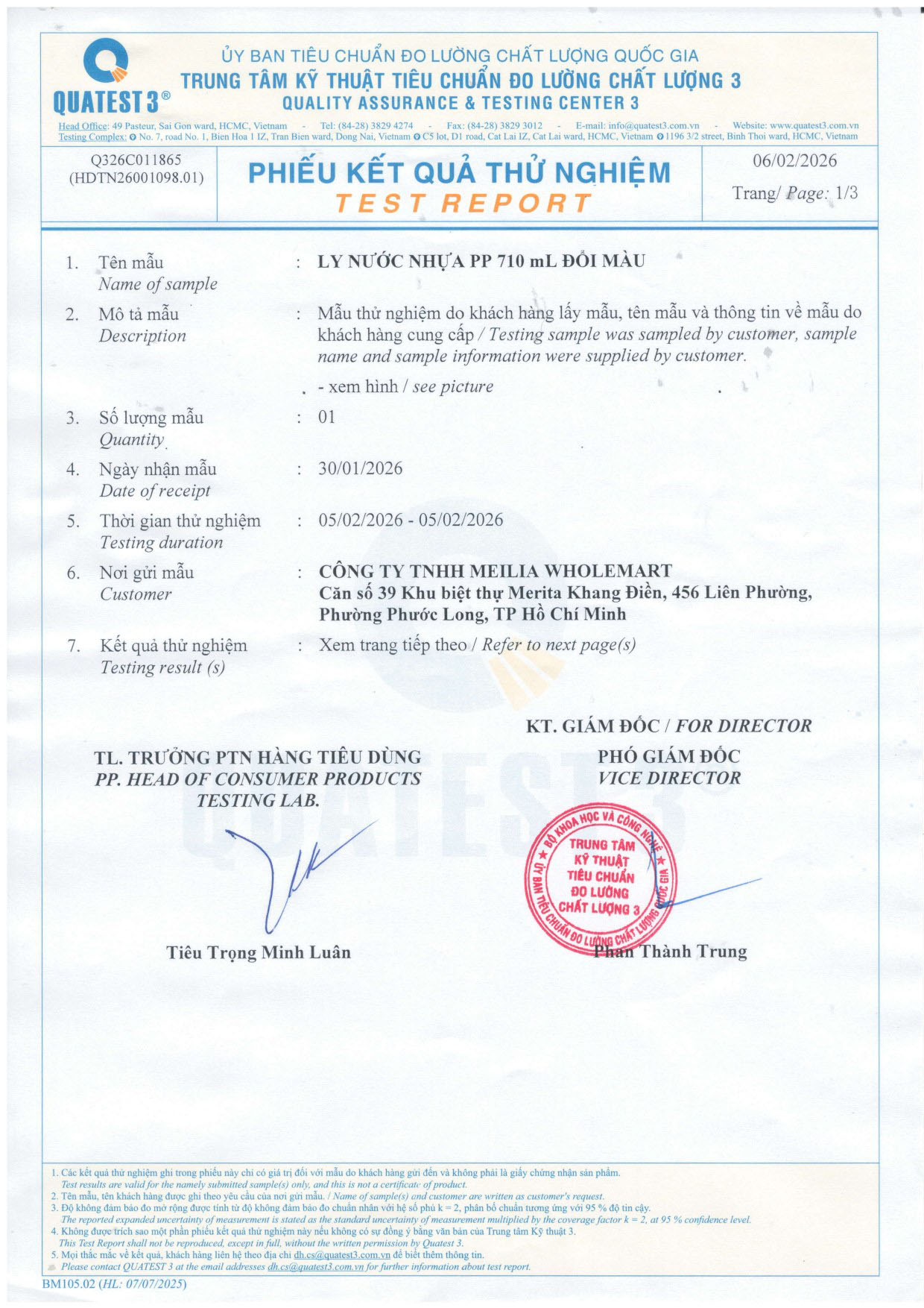 Giấy kiểm định chất liệu nhựa đổi màu