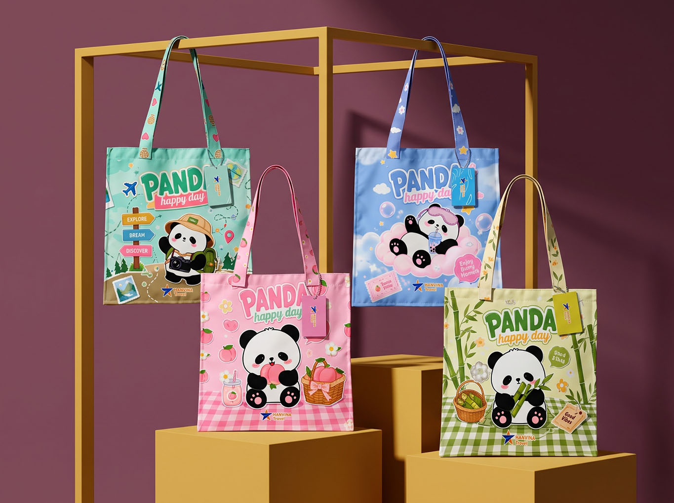 Bộ sưu tập bốn mẫu túi tote Panda